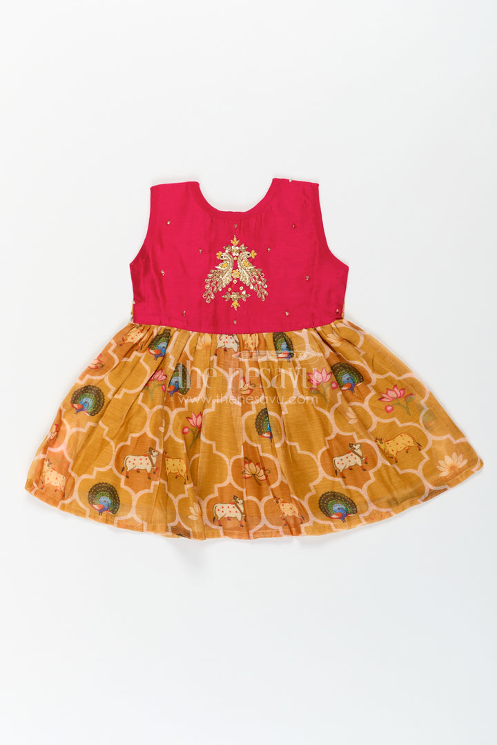 Girls New Designs of Frocks with Maroon Cotton Yoke and Animal Digital Printed Skirt