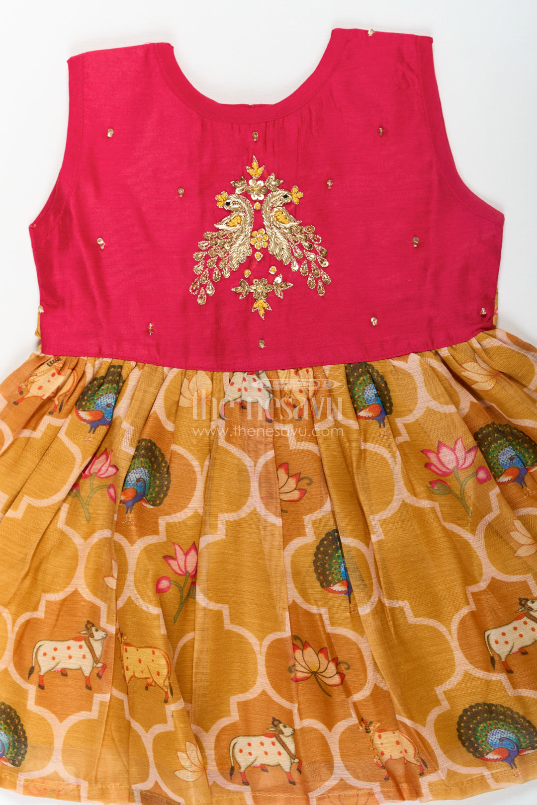 Girls New Designs of Frocks with Maroon Cotton Yoke and Animal Digital Printed Skirt