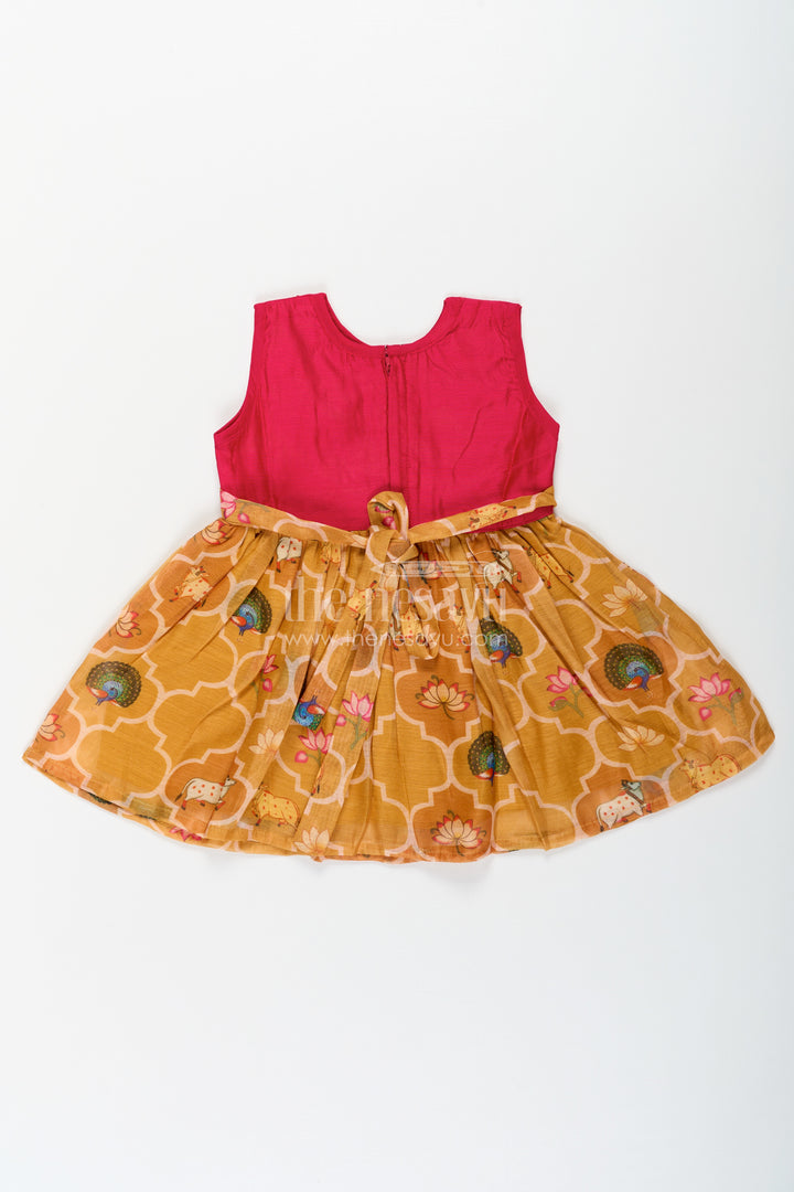 Girls New Designs of Frocks with Maroon Cotton Yoke and Animal Digital Printed Skirt