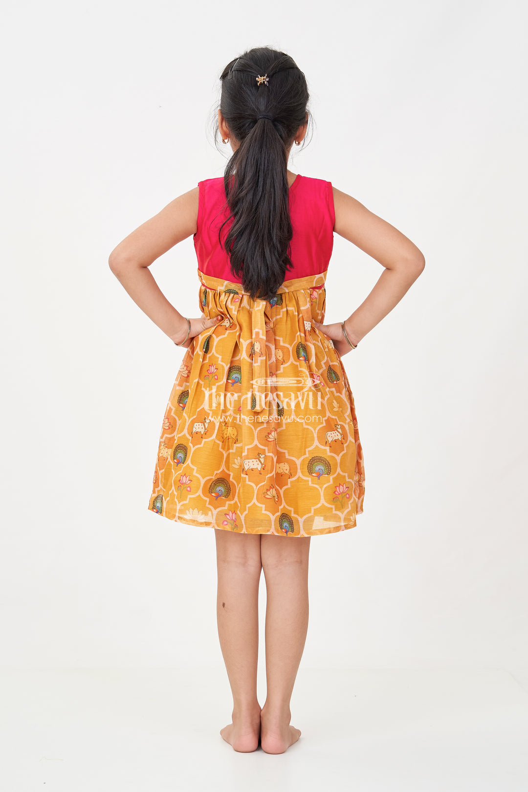 Girls New Designs of Frocks with Maroon Cotton Yoke and Animal Digital Printed Skirt
