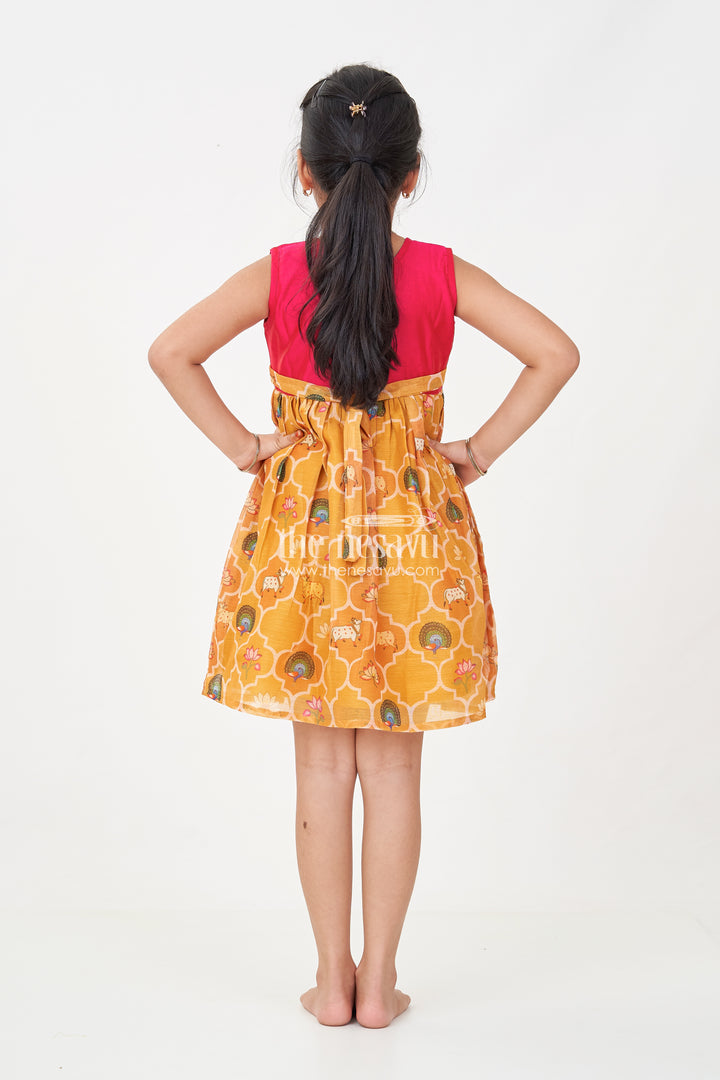 Girls New Designs of Frocks with Maroon Cotton Yoke and Animal Digital Printed Skirt