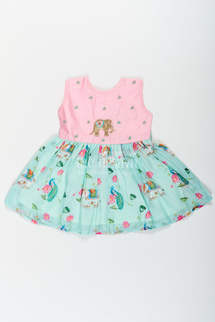 Girls New Designs Frock in Chanderi with Sequins and Pichwai Printed Skirt Bottom