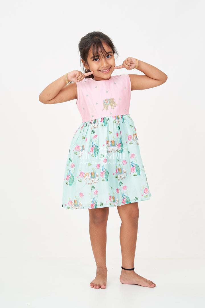 Girls New Designs Frock in Chanderi with Sequins and Pichwai Printed Skirt Bottom