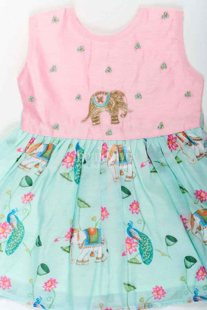 Girls New Designs Frock in Chanderi with Sequins and Pichwai Printed Skirt Bottom