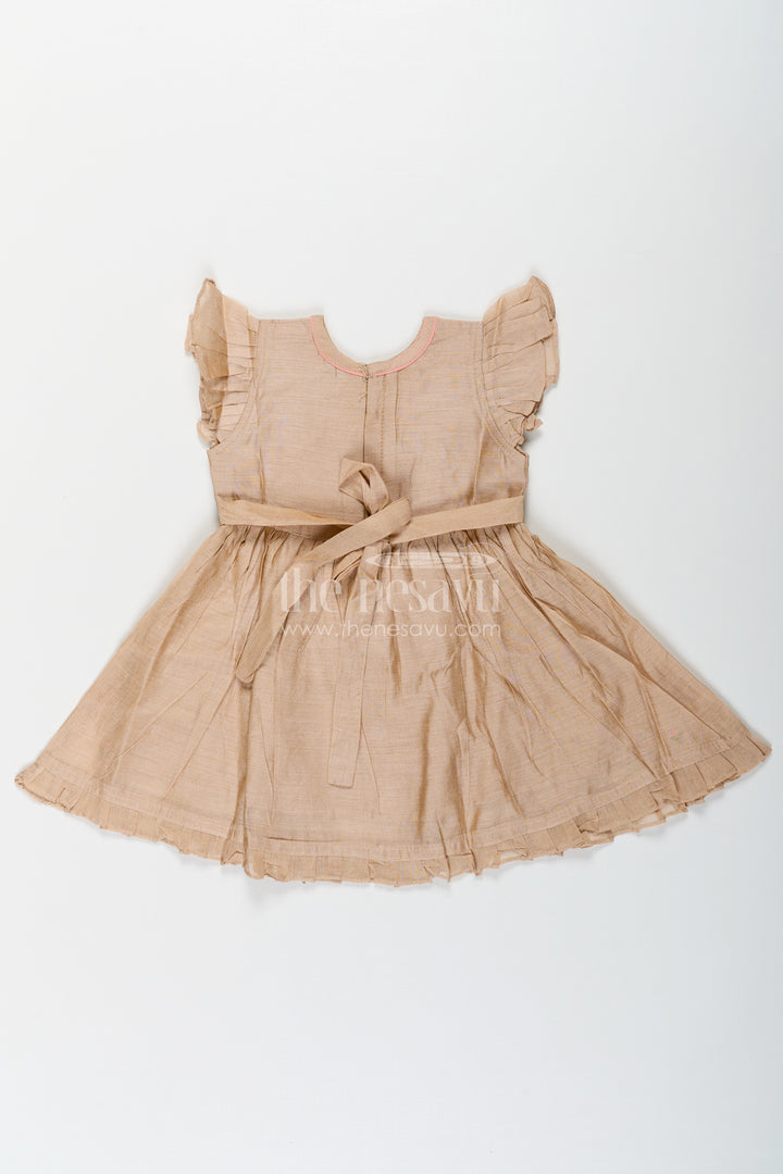Girls Baby Party Frock in Chanderi with Thread Embroidery and Frill Sleeves