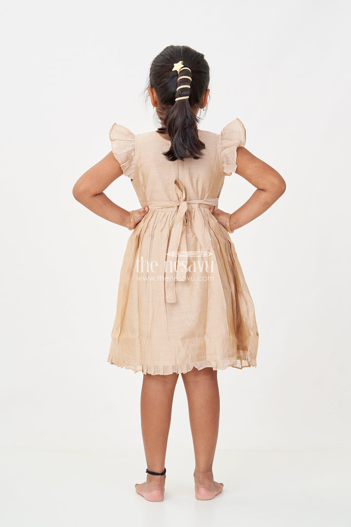 Girls Baby Party Frock in Chanderi with Thread Embroidery and Frill Sleeves