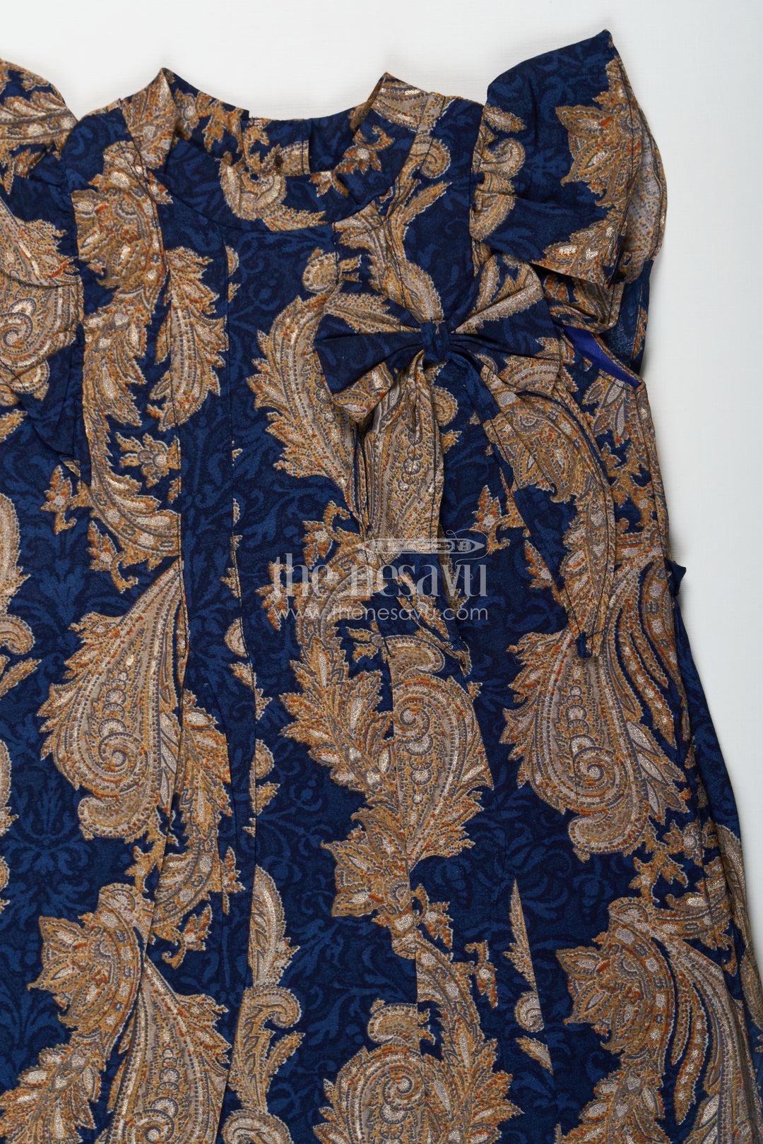 Girls Chanderi Frock with Gold and Navy Baroque Designs Perfect for Ethnic Summer Wear for Toddlers and Kids