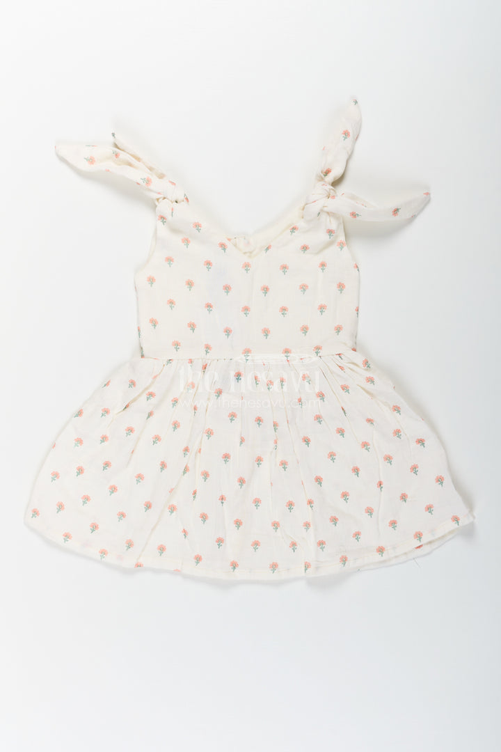 Girls Cream Muslin Cotton Frock with Allover Floral Print Perfect for Summer Collection for Toddlers and Kids
