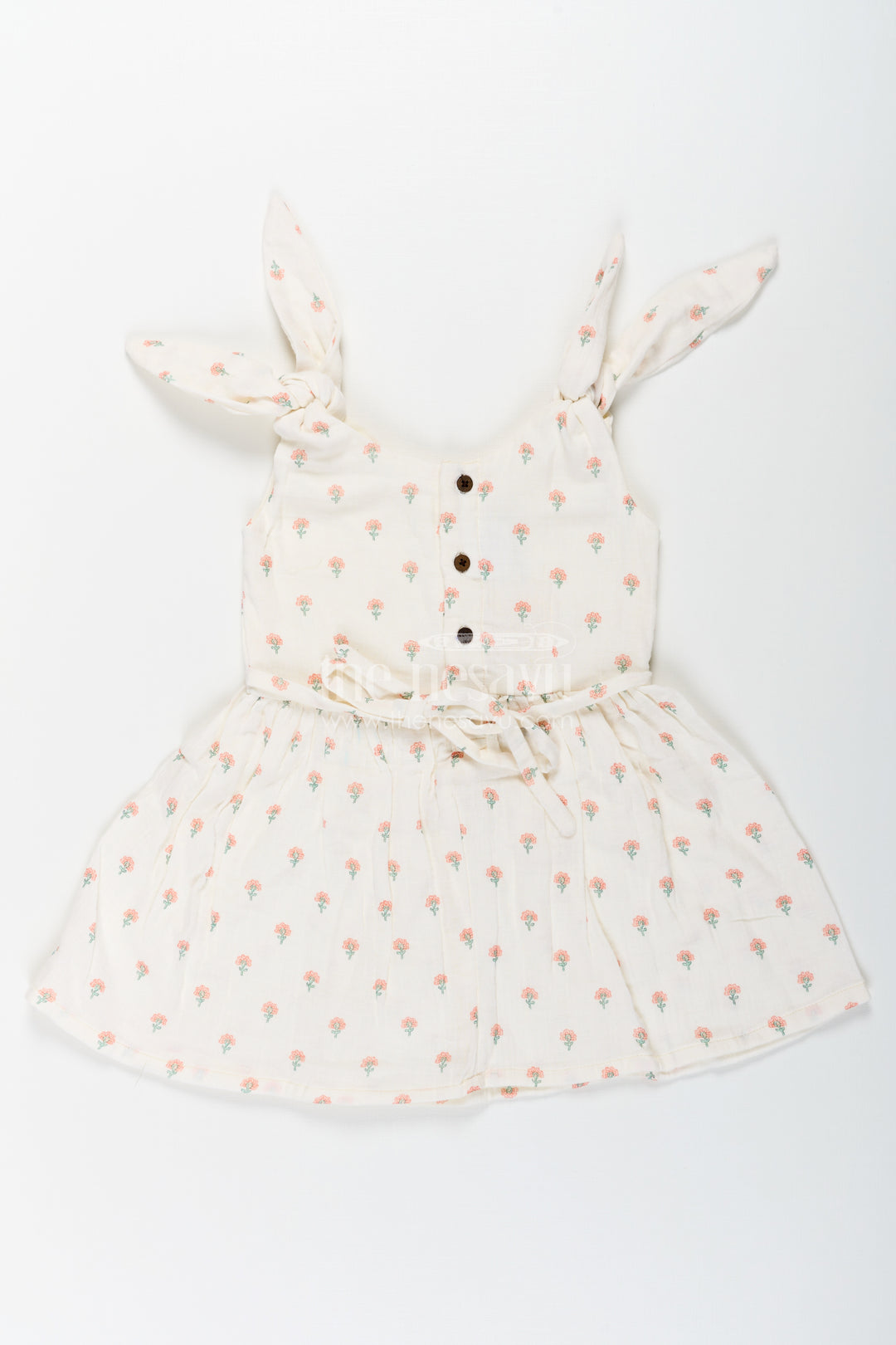 Girls Cream Muslin Cotton Frock with Allover Floral Print Perfect for Summer Collection for Toddlers and Kids