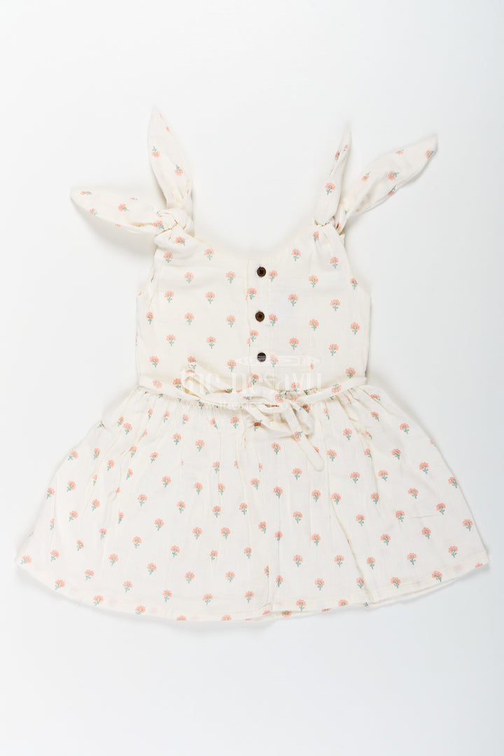 Girls Cream Muslin Cotton Frock with Allover Floral Print Perfect for Summer Collection for Toddlers and Kids