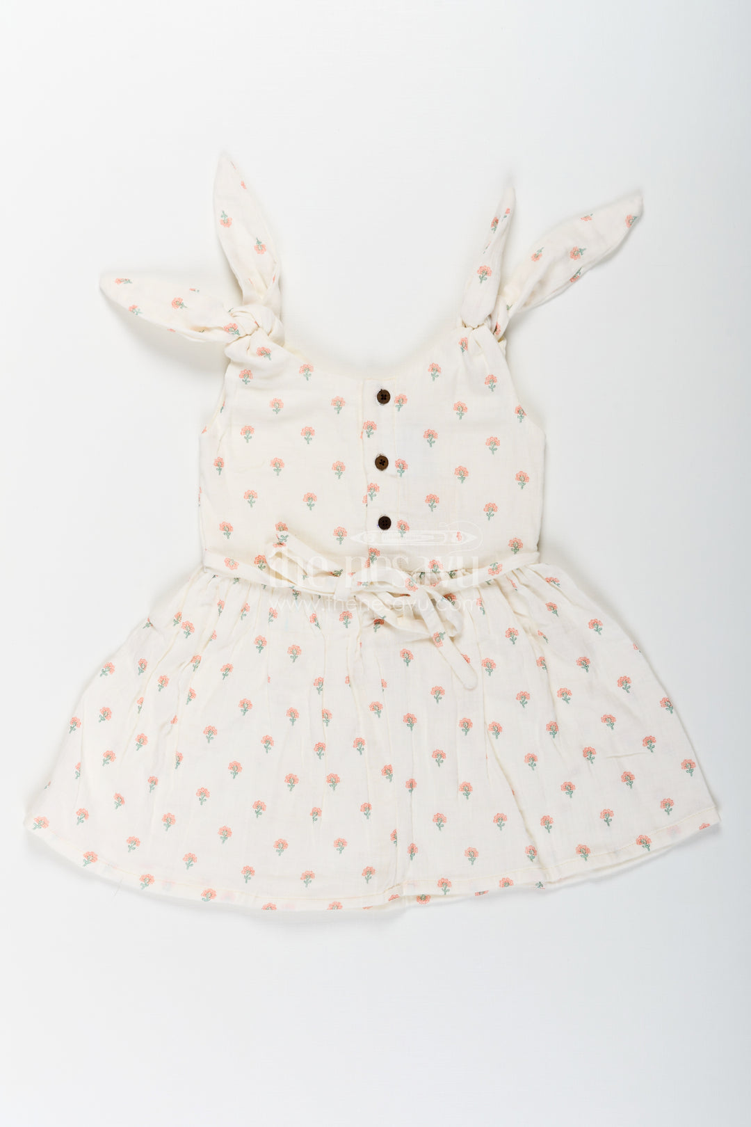 Girls Cream Muslin Cotton Frock with Allover Floral Print Perfect for Summer Collection for Toddlers and Kids