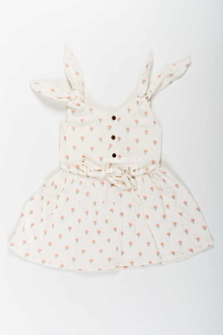 Girls Cream Muslin Cotton Frock with Allover Floral Print Perfect for Summer Collection for Toddlers and Kids