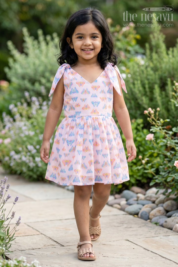 Girls White Cotton Frock with Colorful Butterfly Print Perfect for Roses Dress Theme for Toddlers and Kids