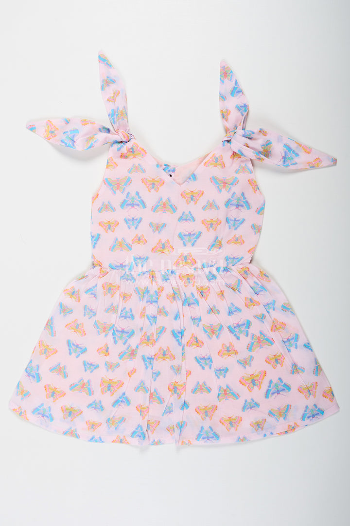 Girls White Cotton Frock with Colorful Butterfly Print Perfect for Roses Dress Theme for Toddlers and Kids