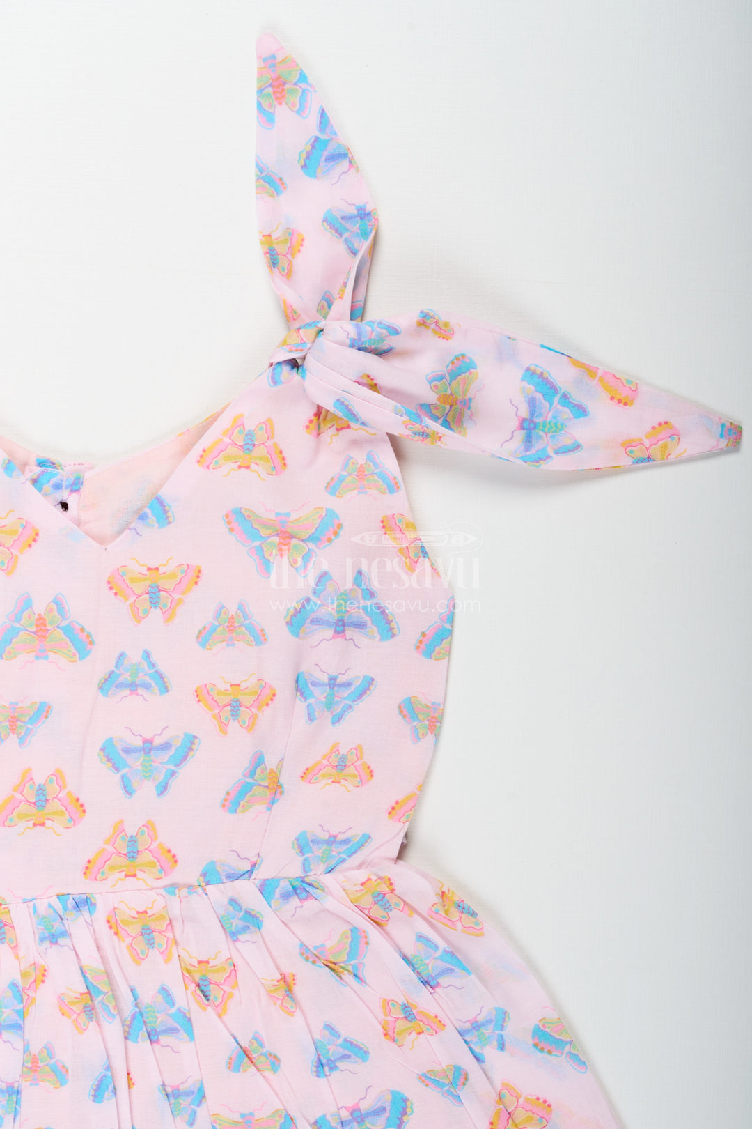 Girls White Cotton Frock with Colorful Butterfly Print Perfect for Roses Dress Theme for Toddlers and Kids