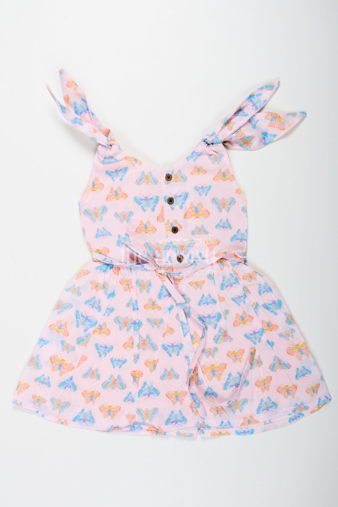 Girls White Cotton Frock with Colorful Butterfly Print Perfect for Roses Dress Theme for Toddlers and Kids