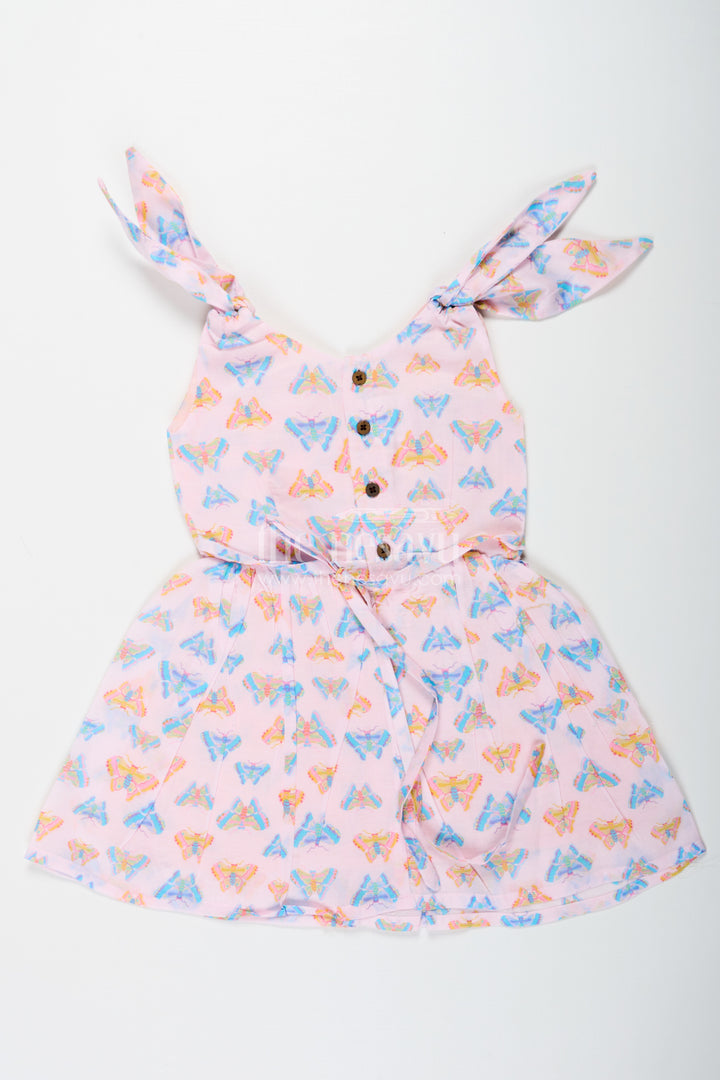 Girls White Cotton Frock with Colorful Butterfly Print Perfect for Roses Dress Theme for Toddlers and Kids