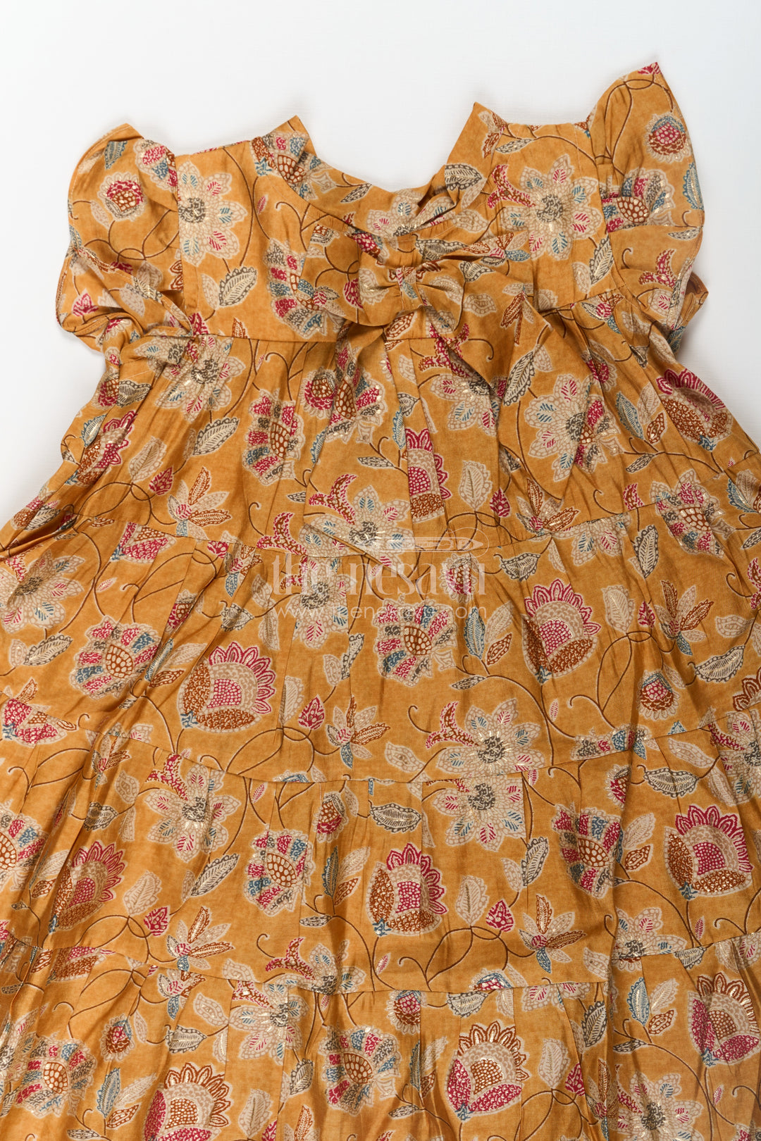 Yellow Frock for Baby Girls in Modal Silk with Digital Floral Print and Ruffled Sleeves