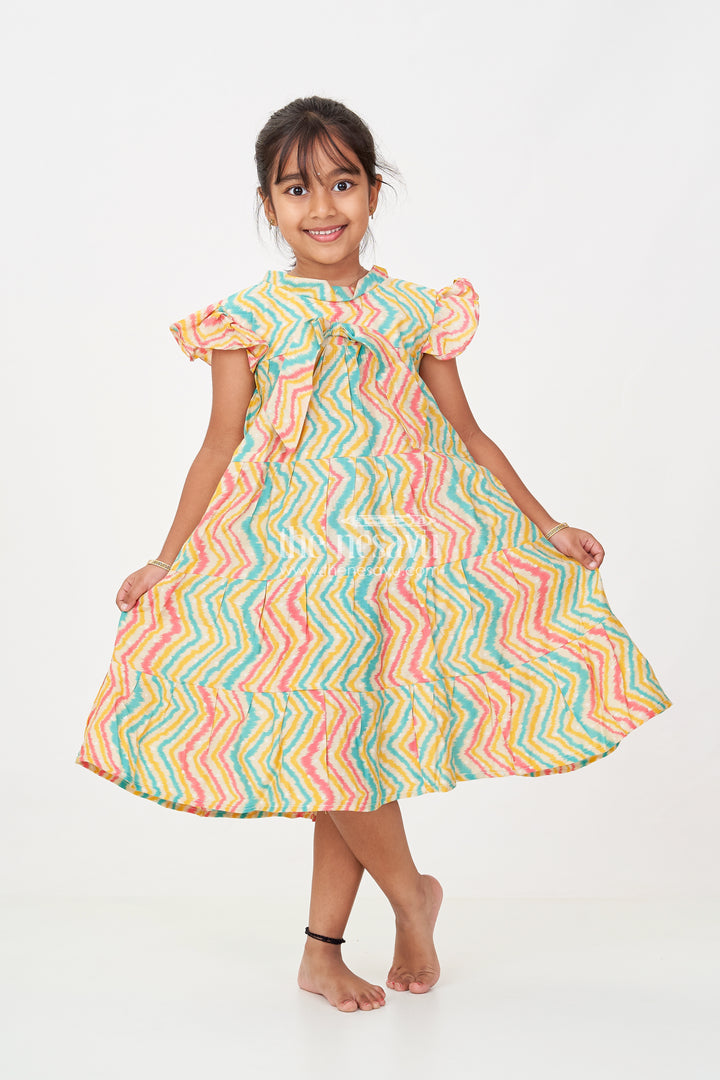 Frocks Kidswear in Modal Silk with Multicolor Zigzag Digital Print and Tiered Design for Girls