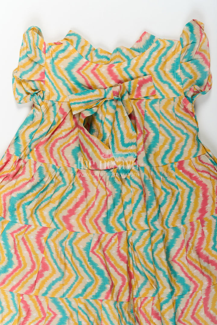 Frocks Kidswear in Modal Silk with Multicolor Zigzag Digital Print and Tiered Design for Girls