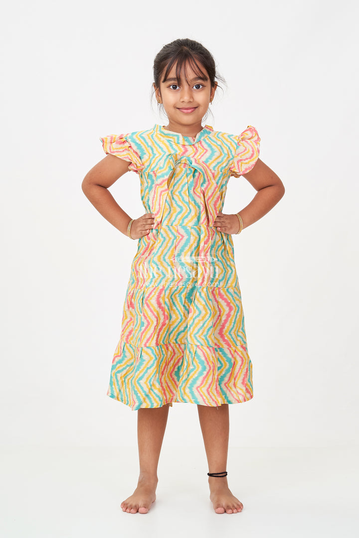 Frocks Kidswear in Modal Silk with Multicolor Zigzag Digital Print and Tiered Design for Girls