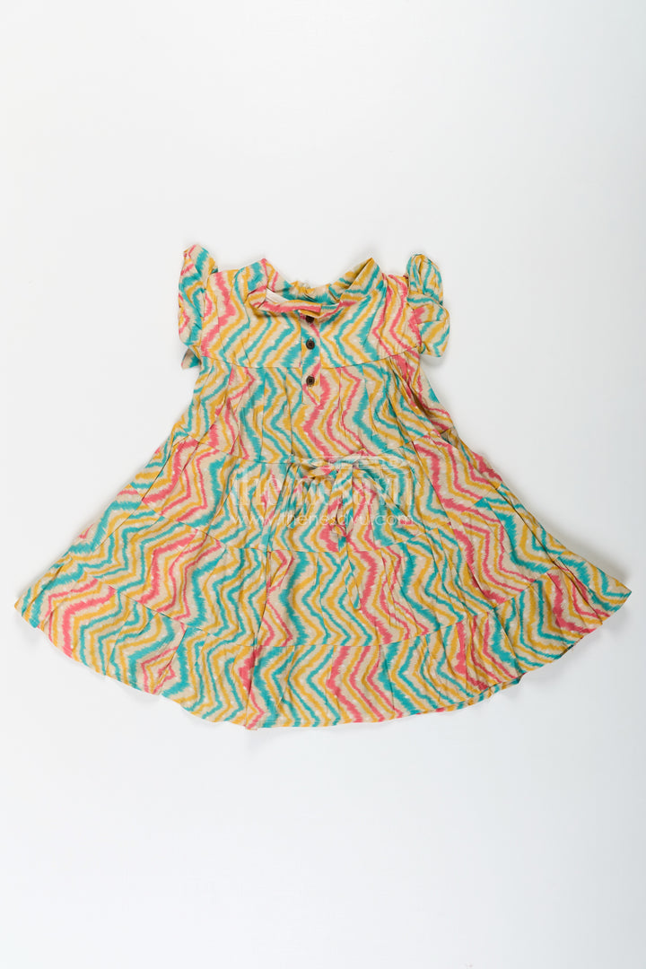 Frocks Kidswear in Modal Silk with Multicolor Zigzag Digital Print and Tiered Design for Girls