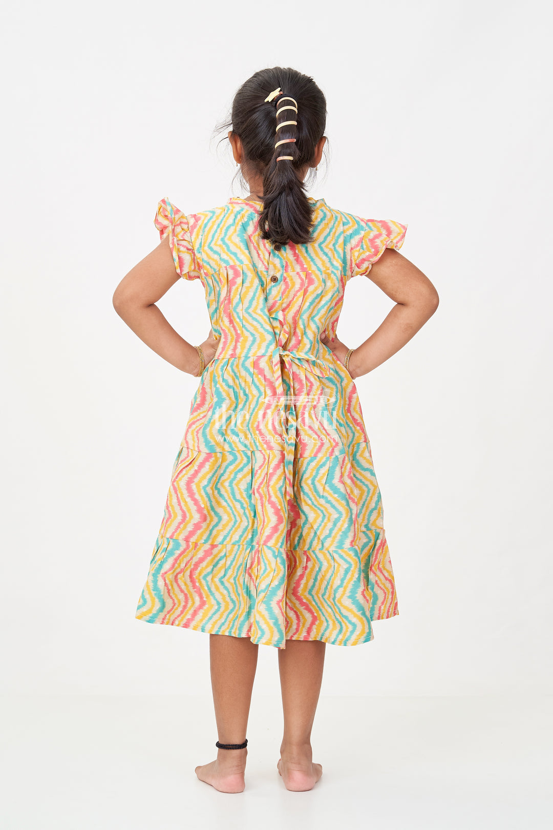 Frocks Kidswear in Modal Silk with Multicolor Zigzag Digital Print and Tiered Design for Girls