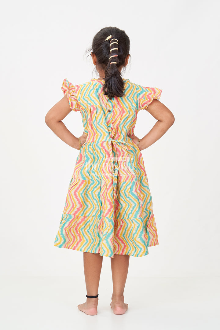 Frocks Kidswear in Modal Silk with Multicolor Zigzag Digital Print and Tiered Design for Girls
