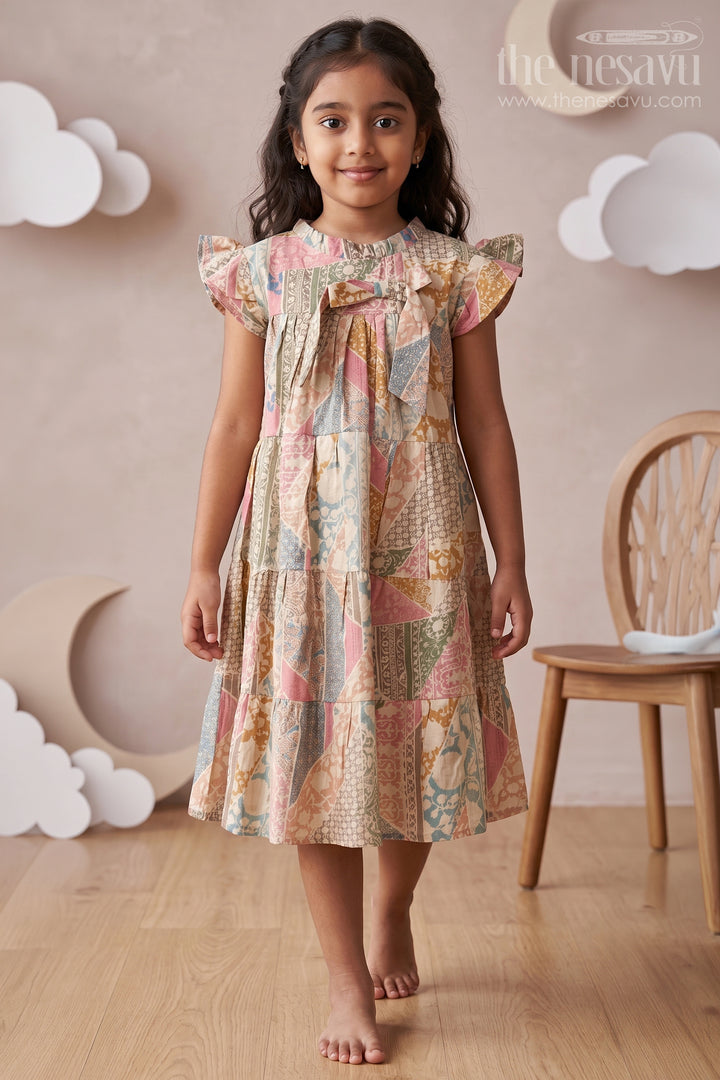 Kids Frock in Modal Silk with Multicolor Digital Print and Tiered Design for Girls