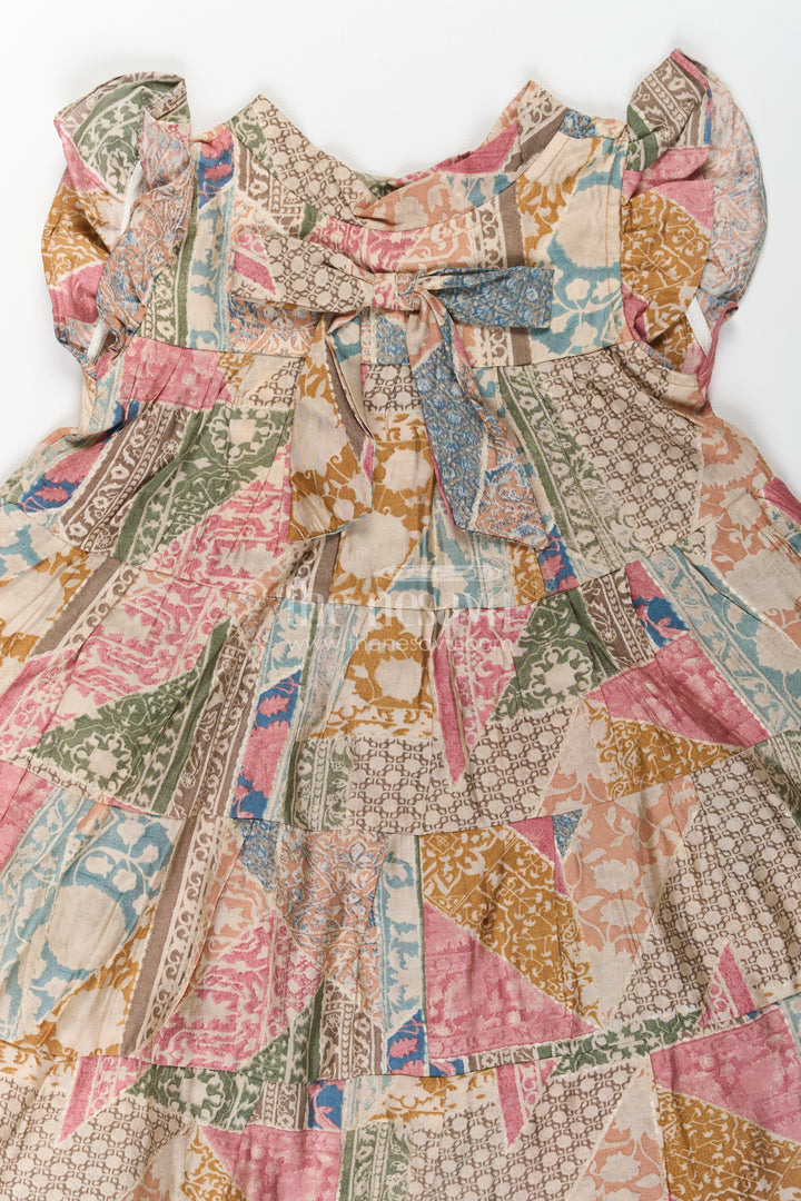 Kids Frock in Modal Silk with Multicolor Digital Print and Tiered Design for Girls