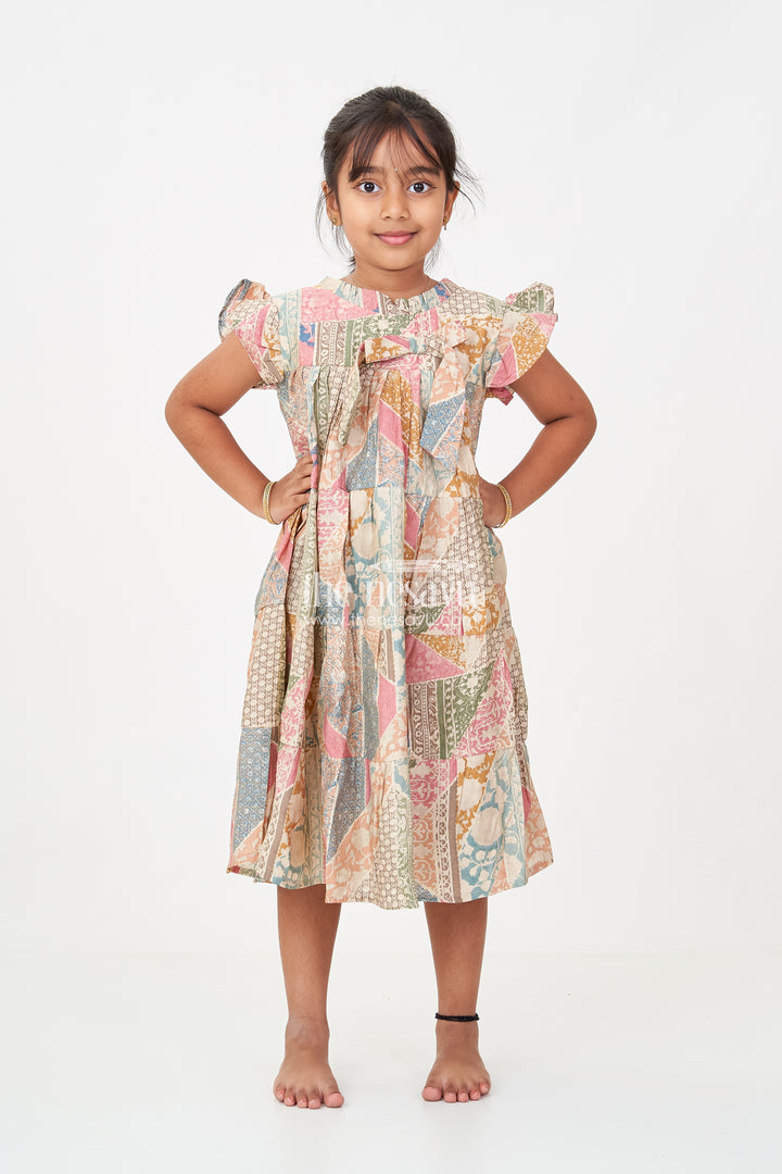 Kids Frock in Modal Silk with Multicolor Digital Print and Tiered Design for Girls