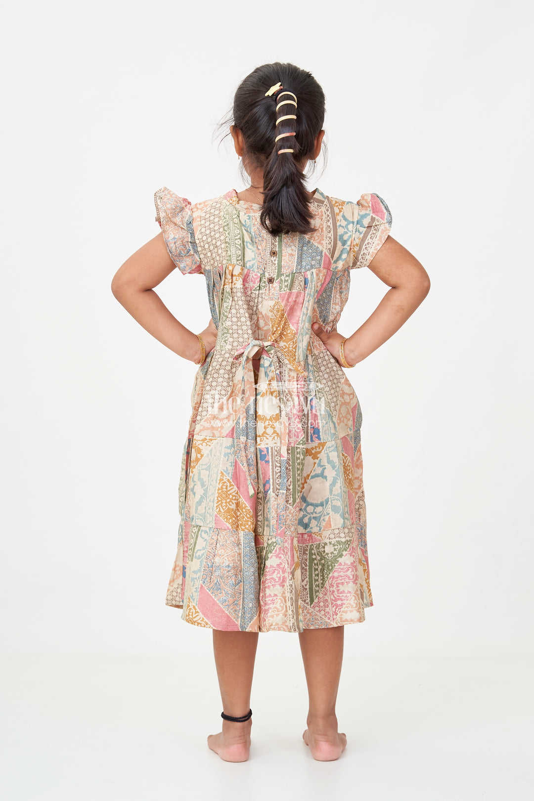 Kids Frock in Modal Silk with Multicolor Digital Print and Tiered Design for Girls