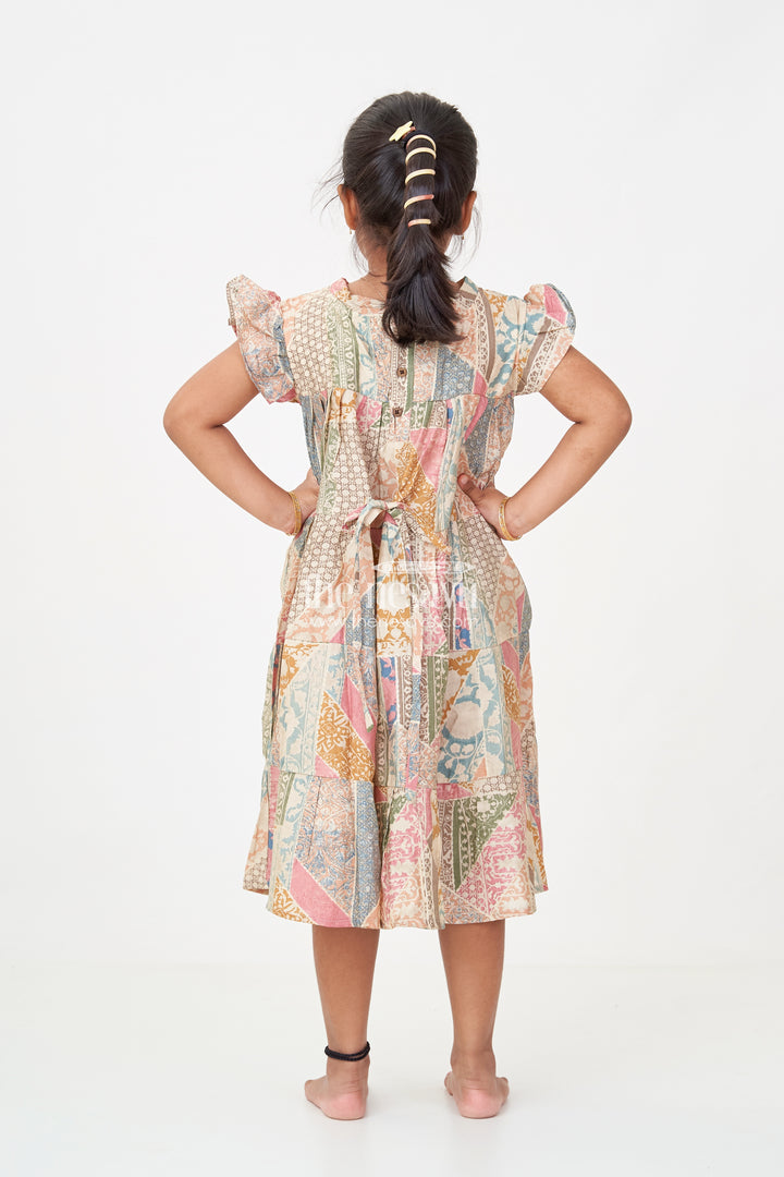 Kids Frock in Modal Silk with Multicolor Digital Print and Tiered Design for Girls