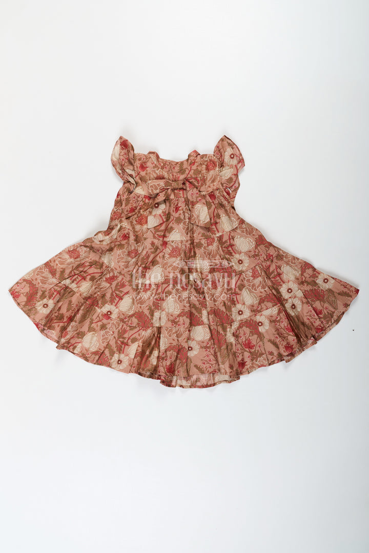 Modal Silk Frocks for Kids in Floral Printed Blend with Frill Sleeves and Soft Flared Layers
