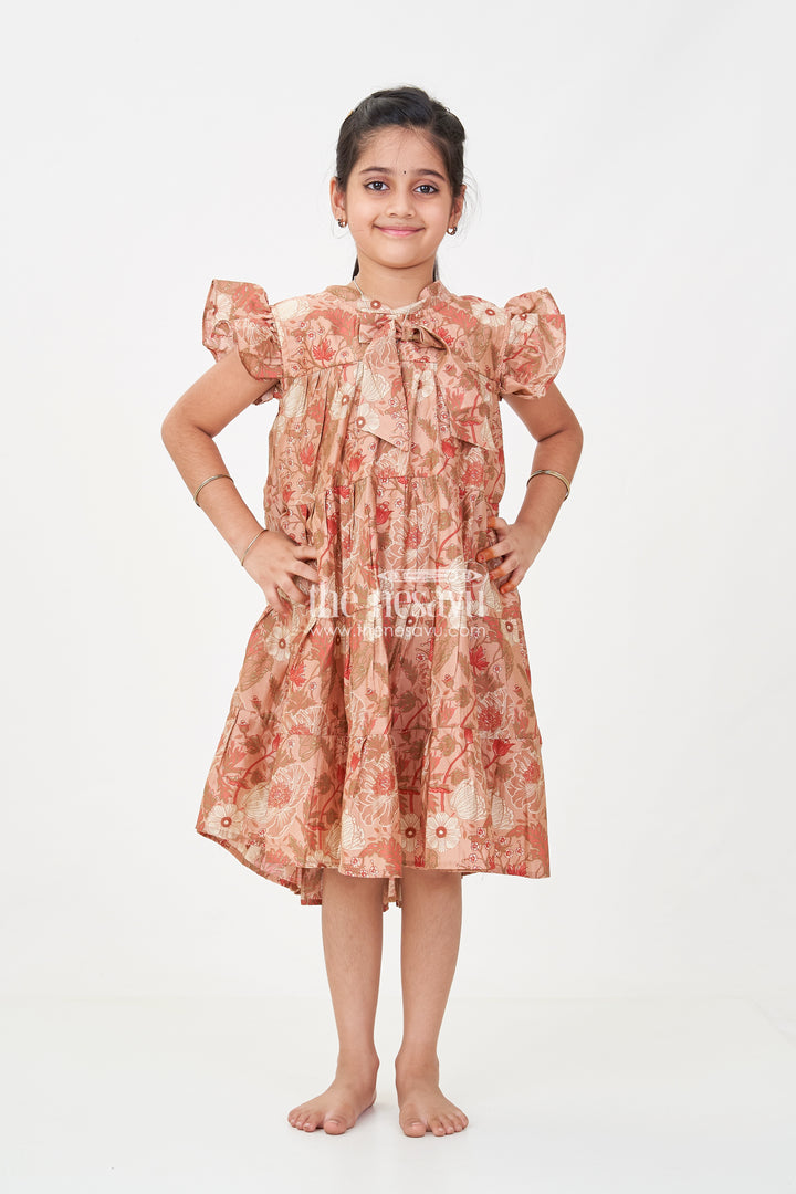 Modal Silk Frocks for Kids in Floral Printed Blend with Frill Sleeves and Soft Flared Layers
