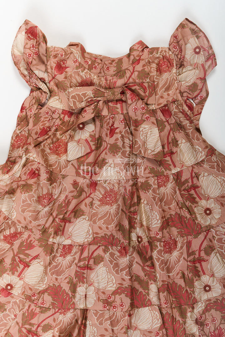 Modal Silk Frocks for Kids in Floral Printed Blend with Frill Sleeves and Soft Flared Layers