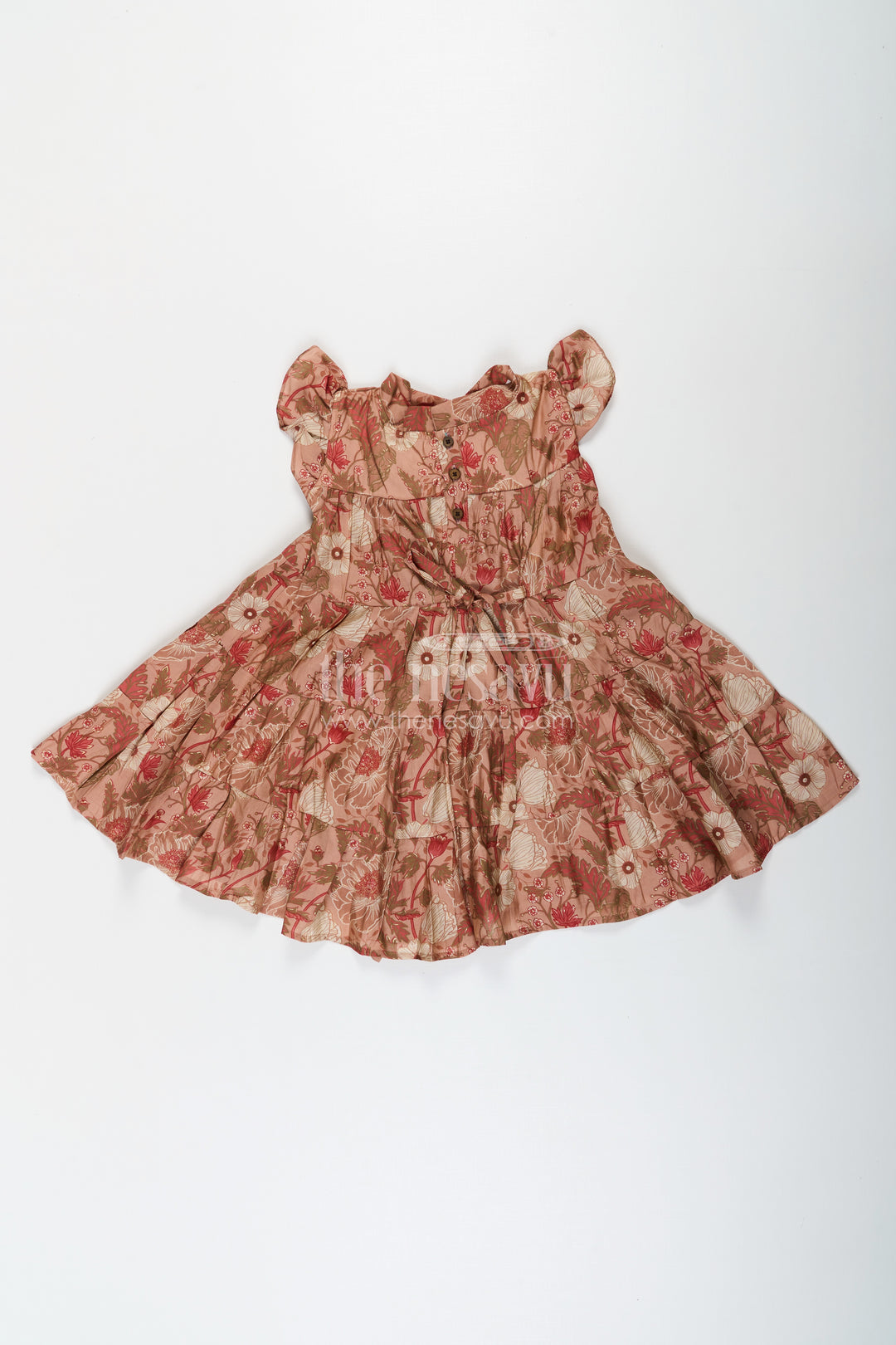 Modal Silk Frocks for Kids in Floral Printed Blend with Frill Sleeves and Soft Flared Layers