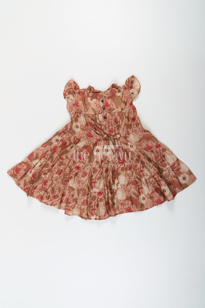 Modal Silk Frocks for Kids in Floral Printed Blend with Frill Sleeves and Soft Flared Layers