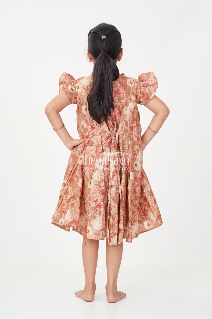 Modal Silk Frocks for Kids in Floral Printed Blend with Frill Sleeves and Soft Flared Layers