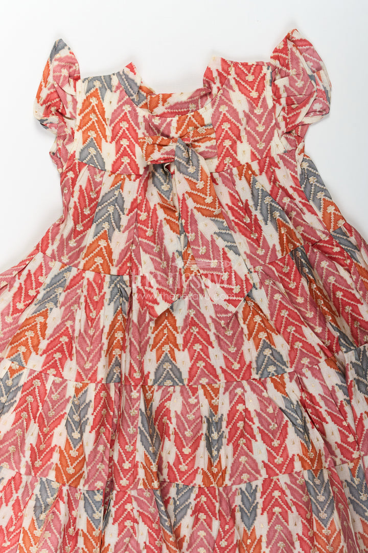 Checks Frock for Girls in Modal Silk with Multicolor Digital Print and Tiered Fit