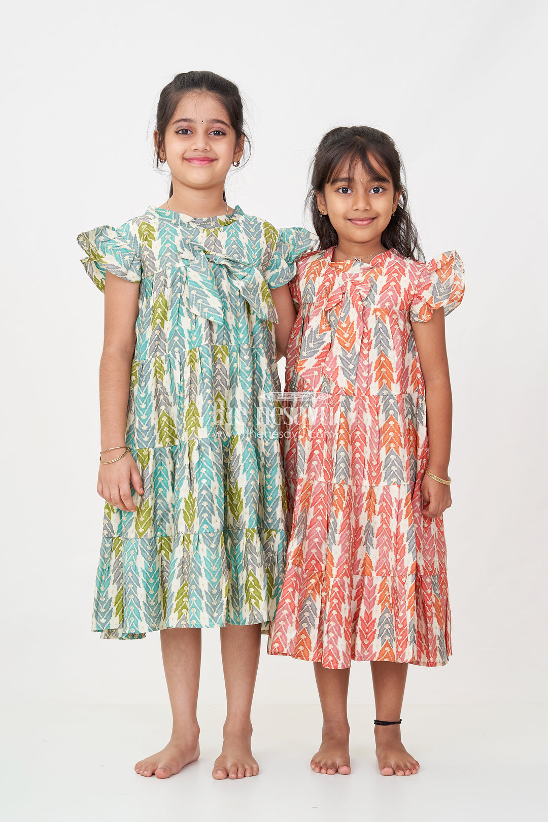 Checks Frock for Girls in Modal Silk with Multicolor Digital Print and Tiered Fit