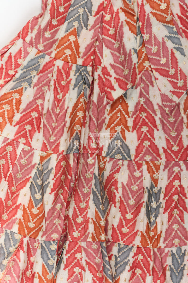 Checks Frock for Girls in Modal Silk with Multicolor Digital Print and Tiered Fit