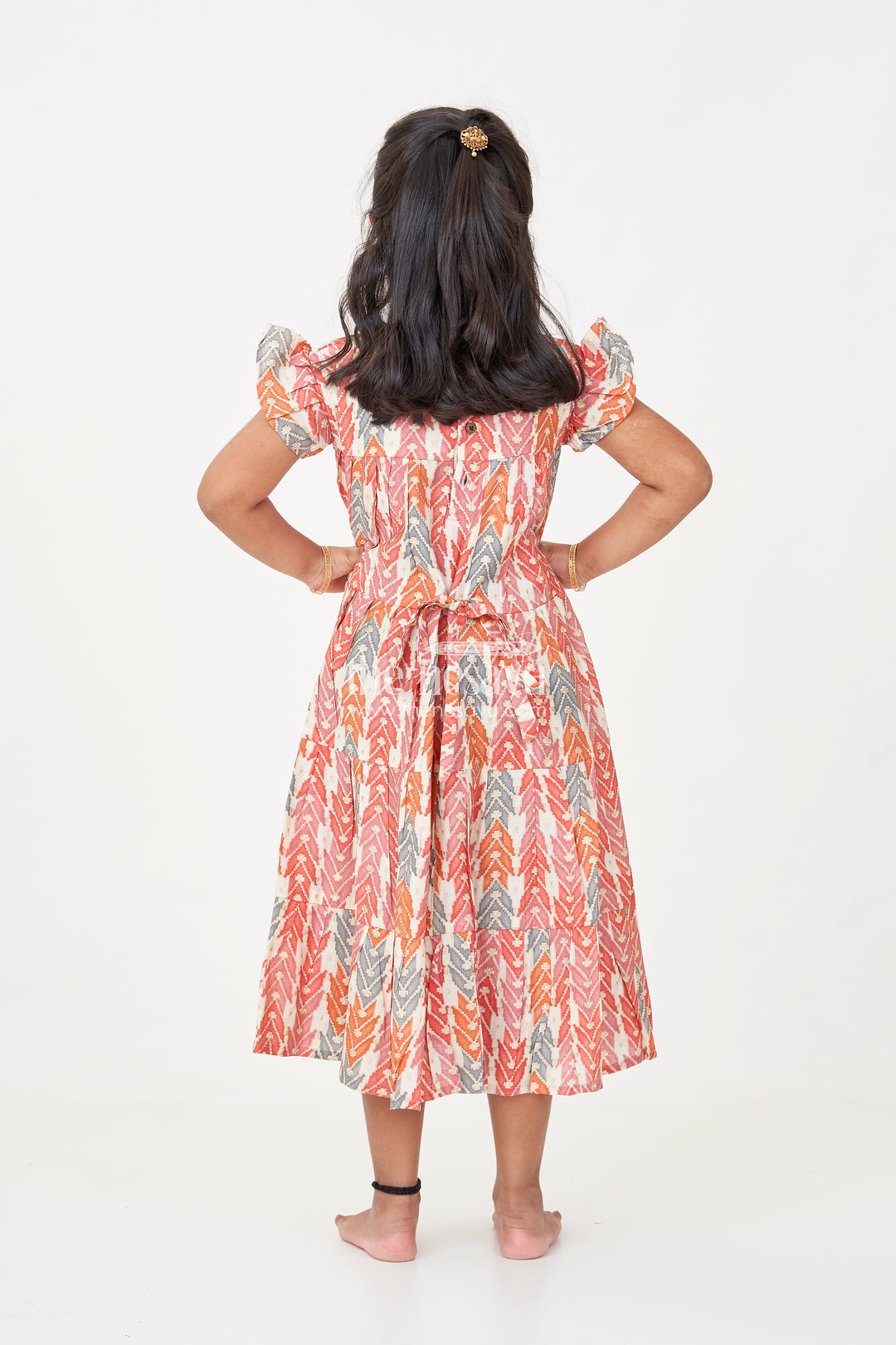 Checks Frock for Girls in Modal Silk with Multicolor Digital Print and Tiered Fit
