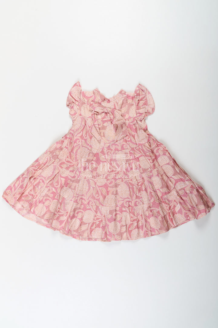 Pattern Frock for Girls in Modal Silk with Kantha Style Digital Print and Front Bow Detail