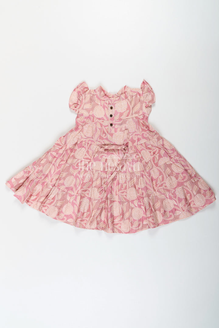 Pattern Frock for Girls in Modal Silk with Kantha Style Digital Print and Front Bow Detail