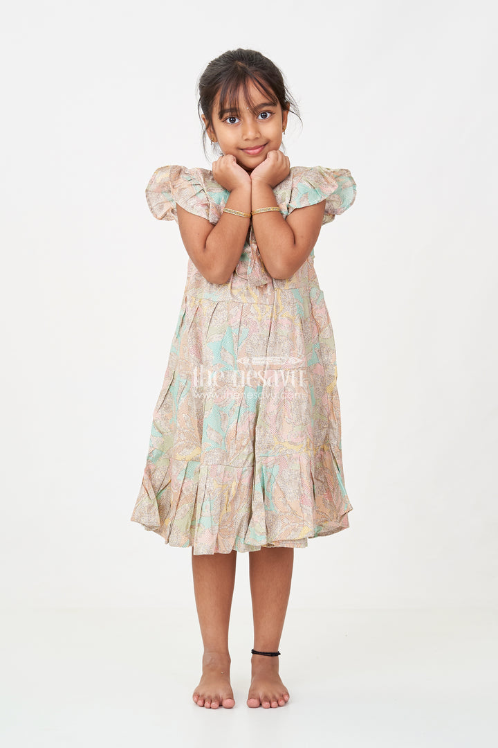 Casual Wear Frocks for Girls in Cotton with Kantha Stitch Styled Print and Tiered Design