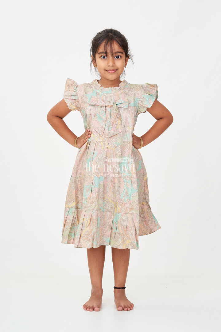 Casual Wear Frocks for Girls in Cotton with Kantha Stitch Styled Print and Tiered Design