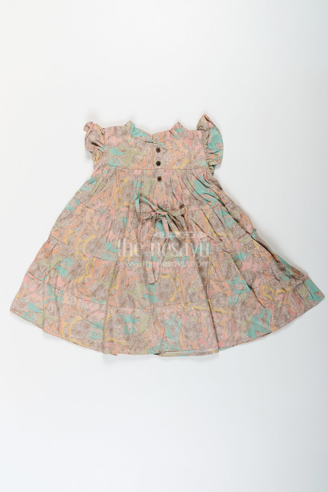 Casual Wear Frocks for Girls in Cotton with Kantha Stitch Styled Print and Tiered Design