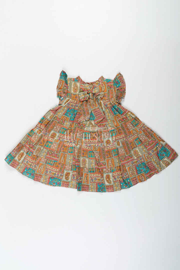Frock Dresses for Girls in Pure Cotton with Multicolor Ethnic Digital Print and Ruffle Details