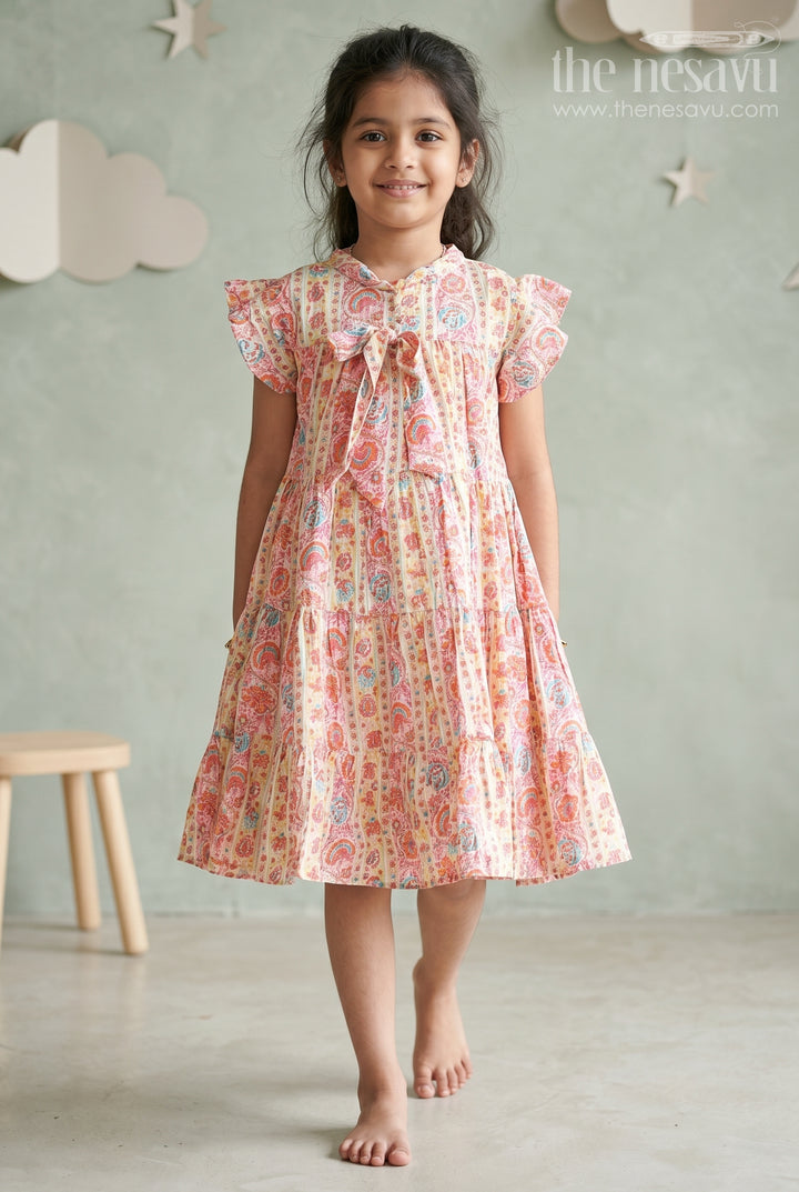 Party Frock for Toddler Girls in Cotton with Floral Digital Print and Ruffle Detailing